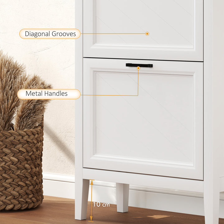 Shoe Cabinet with 2 Flip Drawers, Farmhouse Narrow Shoe Storage Cabine