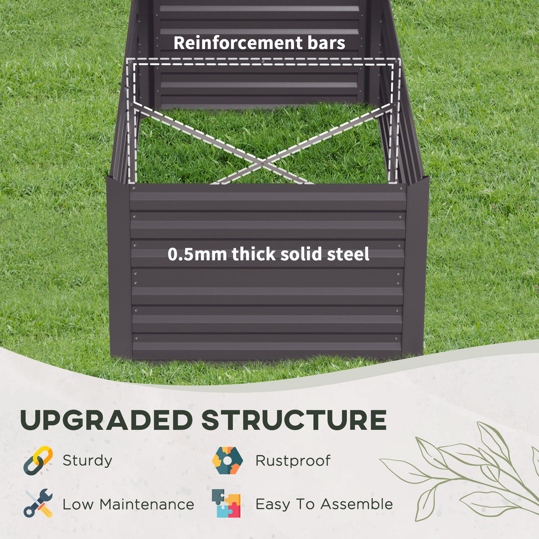 Set of 2 Raised Beds for Garden, Galvanised Steel Outdoor Planters with Multi-reinforced Rods for Vegetables, Plants, Flowers and Herbs, 180 x 90 x 59 cm, Dark Grey