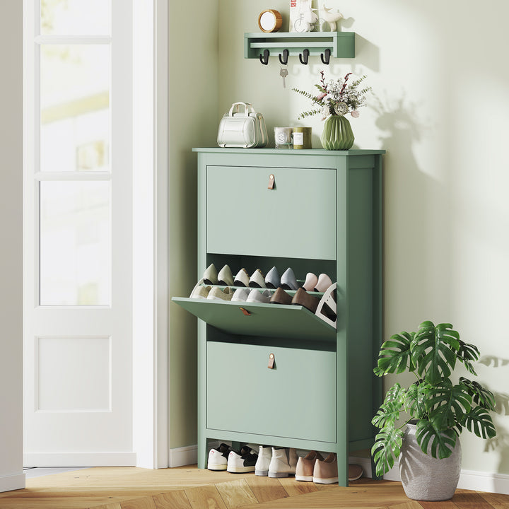 Modern Three-Drawer Shoe Cabinet - Green - view 2
