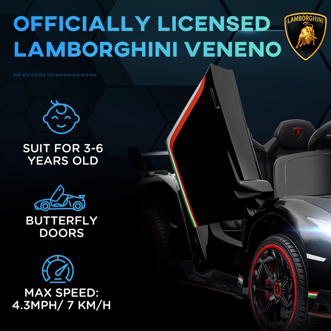 Lamborghini Veneno Licensed Electric Ride-On Car, with Remote, Music, Horn - Black