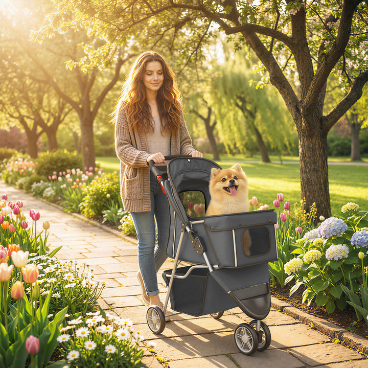 Dog Stroller, 3 Wheels Foldable Pet Stroller with Adjustable Canopy, S