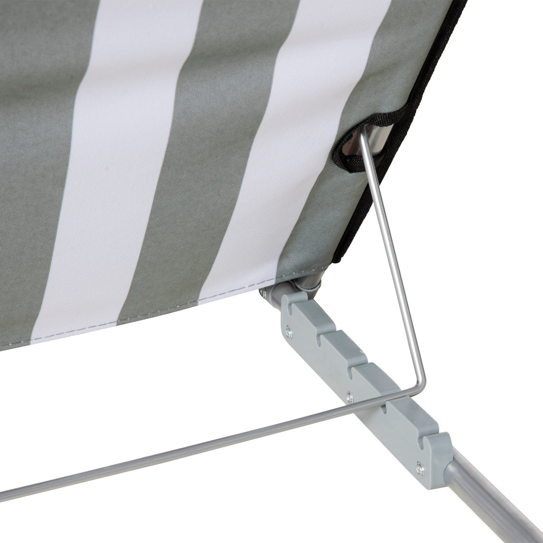 Set of 2 Foldable Garden Beach Chair Mat Lightweight Outdoor Sun Lounger Seats Adjustable Back Metal Frame PE Fabric Head Pillow w/ Carry Bag, Light Grey