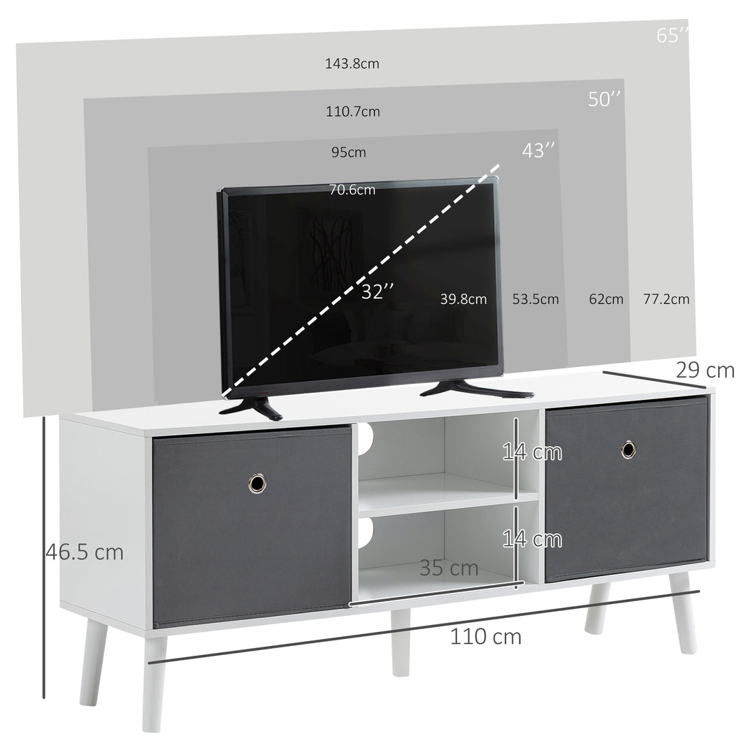TV Cabinet Stand Unit for TVs up to 50'' with Foldable Drawers, Entertainment Centre for Living Room White