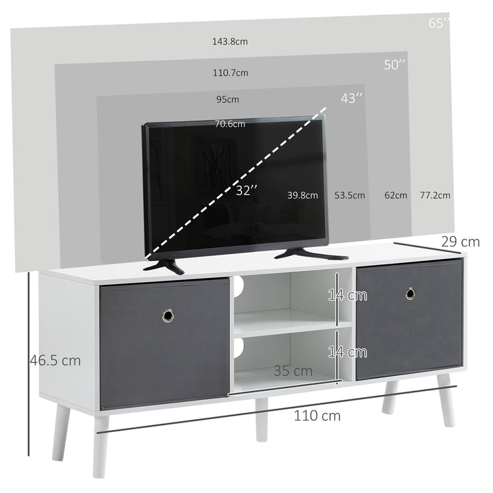 TV Cabinet Stand Unit for TVs up to 50'' with Foldable Drawers, Entertainment Centre for Living Room White