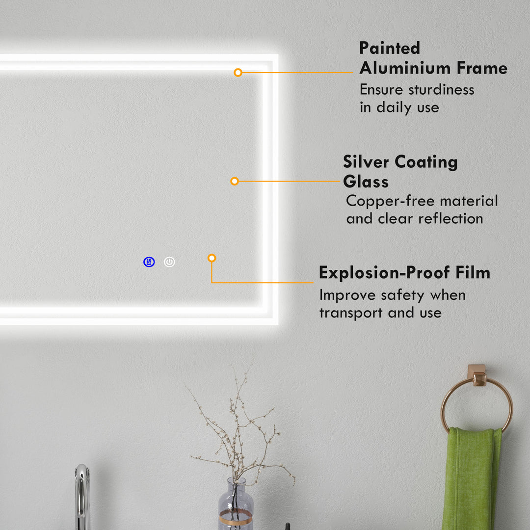 Large LED Bathroom Mirror, Illuminated Makeup Mirror, with 3 Colour, Smart Touch, Anti-Fog