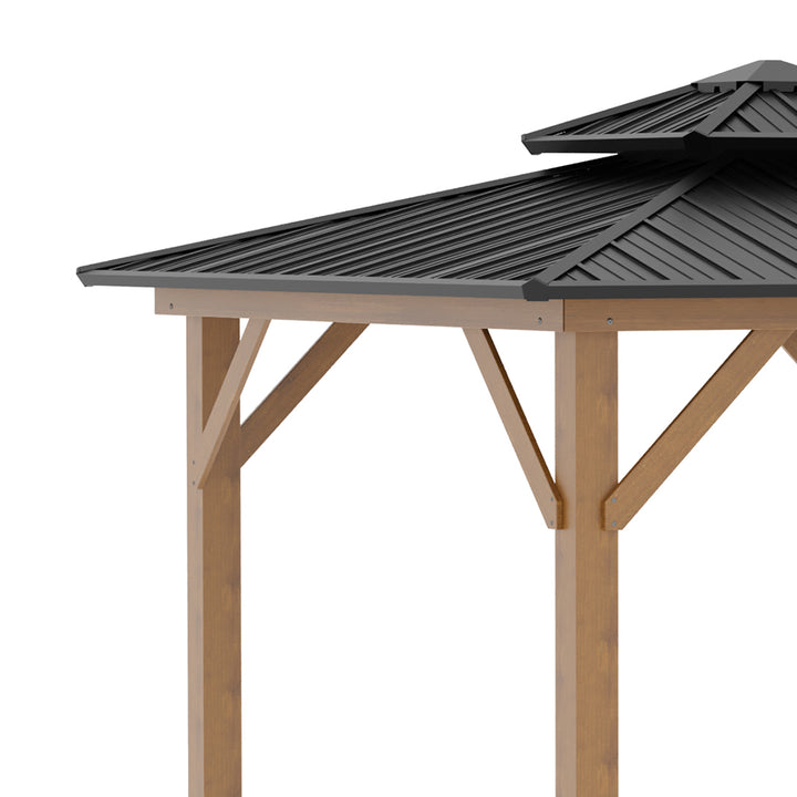 3.5 x 3.5m Outdoor Hardtop Gazebo Canopy with Two-tier Metal Roof and Solid Wood Frame Outdoor Patio Shelter for Patio, Garden, Black