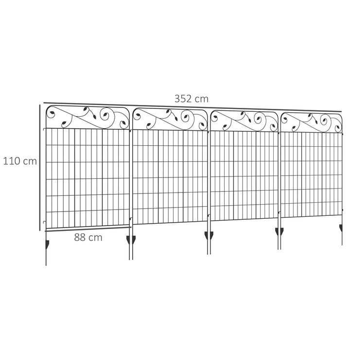 Decorative Garden Fencing, 8PCs 43in x 23ft Outdoor Picket Fence Panels, Rustproof Metal Wire Landscape Flower Bed Border Edging Animal Barrier, Black
