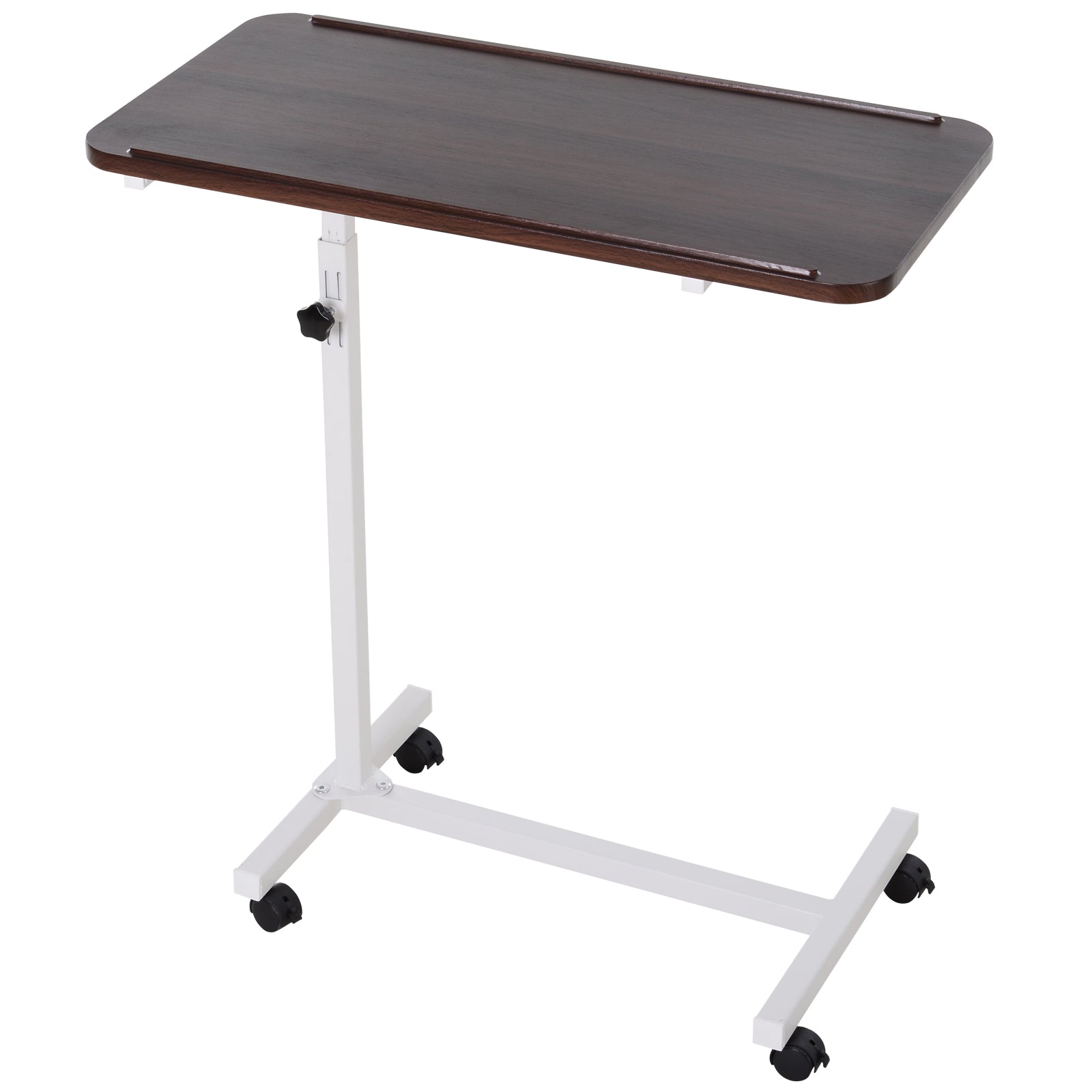 Height Adjustable Over Bed Table with Wheels, C Shaped Laptop Desk, Portable Hospital Bed Table for Living Room, Bedroom, Brown