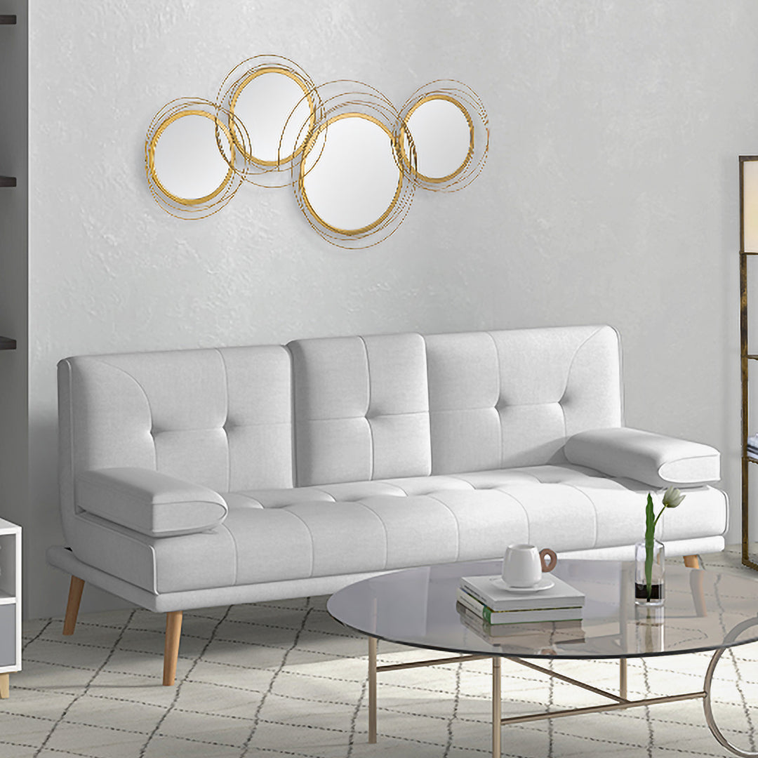 Metal Wall Mirrors, 107cm Modern Decorative Gold Mirror Decor Hanging, Home Wall Sculptures for Living Room Bedroom Dining Room