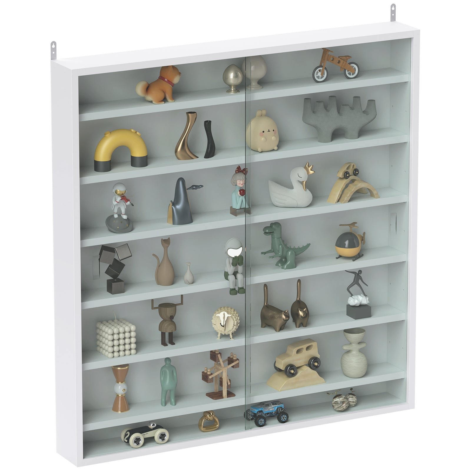 Six Shelf Display Cabinet, with Glass Doors - White