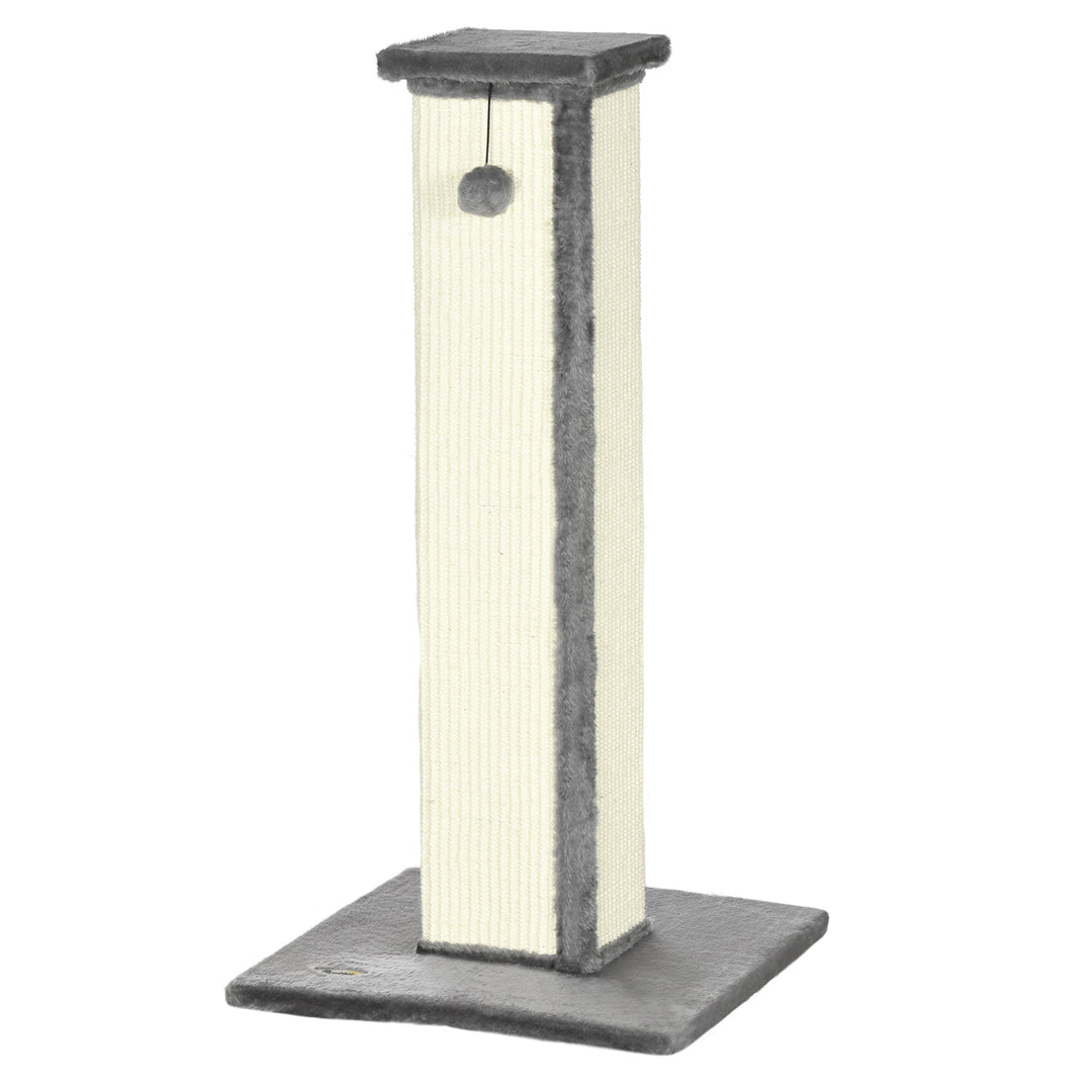 81cm Cat Scratcher, Vertical Full Scratcher w/ Natural Sisal Rope, Hanging Ball, Soft Plush - Grey