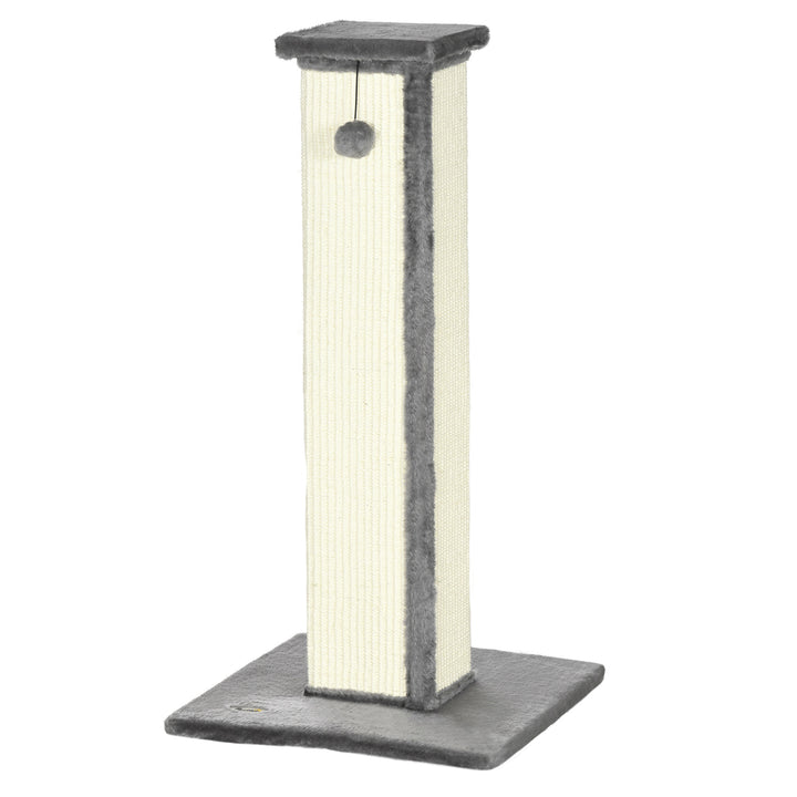 81cm Cat Scratcher, Vertical Full Scratcher w/ Natural Sisal Rope, Hanging Ball, Soft Plush - Grey