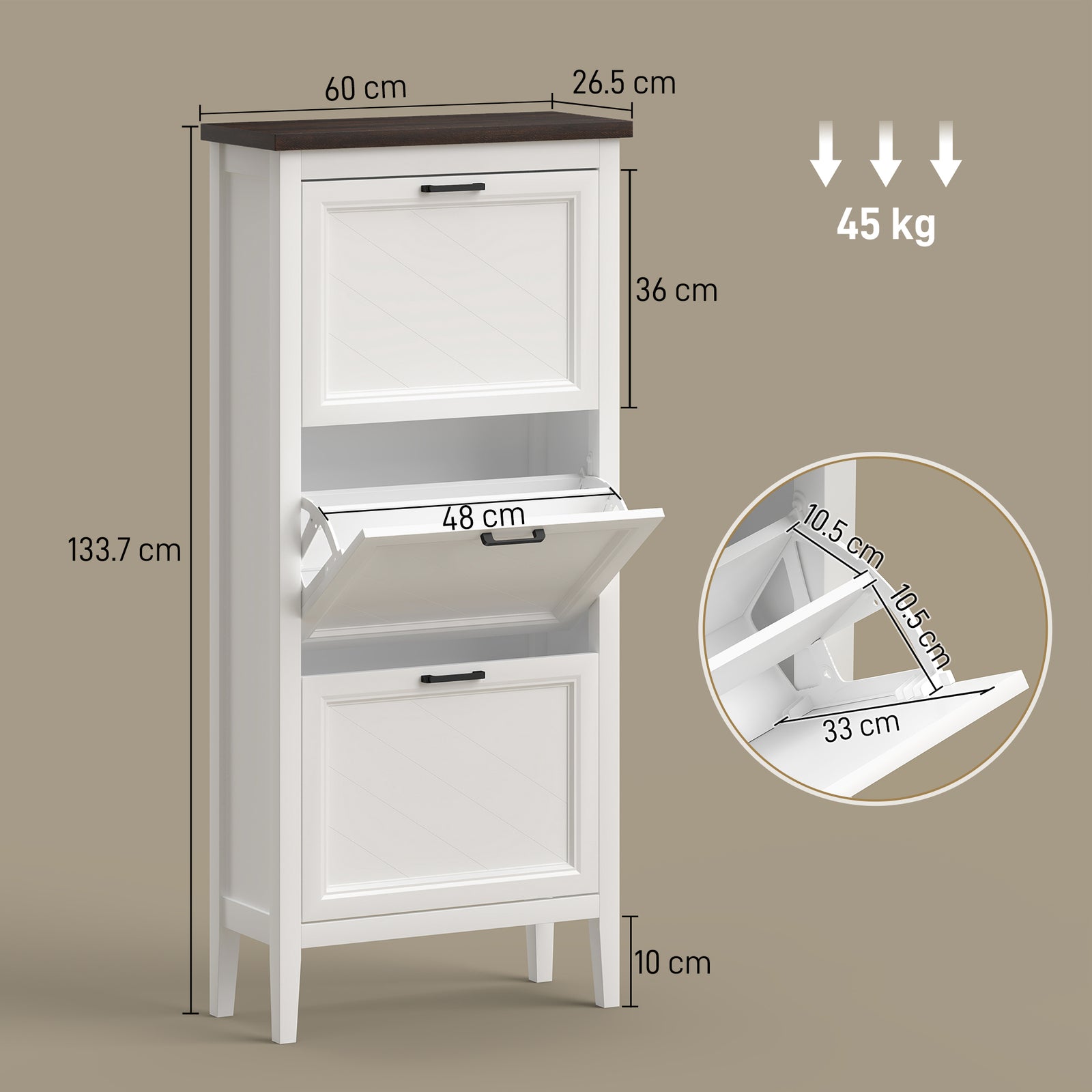 Shoe Cabinet with 3 Flip Drawers, Farmhouse Narrow Shoe Storage Cabine