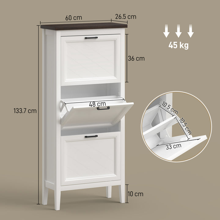 Shoe Cabinet with 3 Flip Drawers, Farmhouse Narrow Shoe Storage Cabine