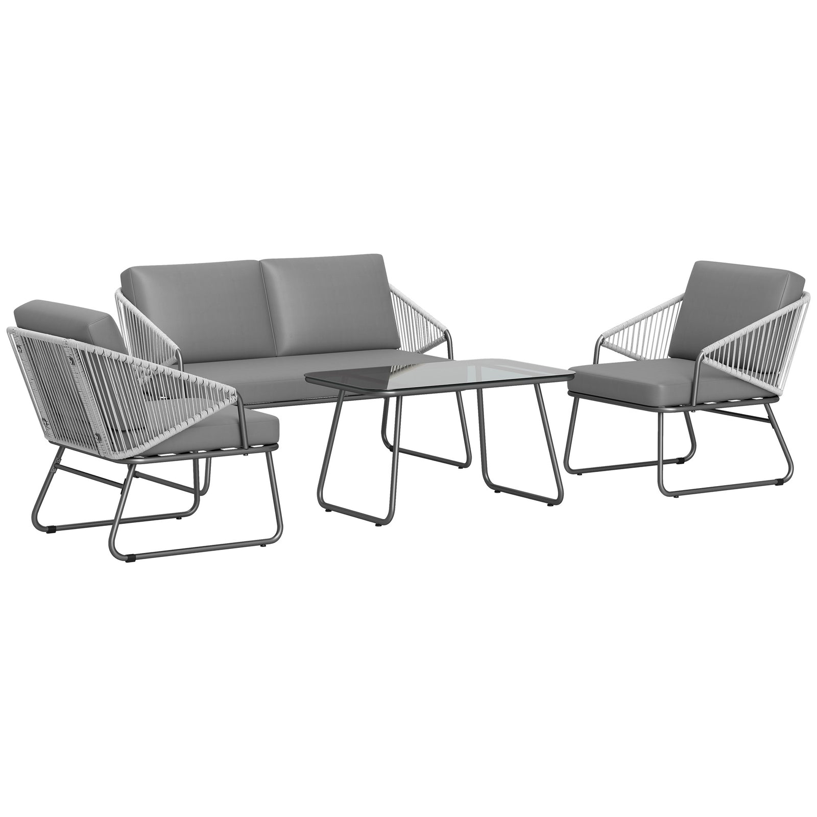 Four-Piece Rattan Strong Panel Outdoor Sofa Set - Grey