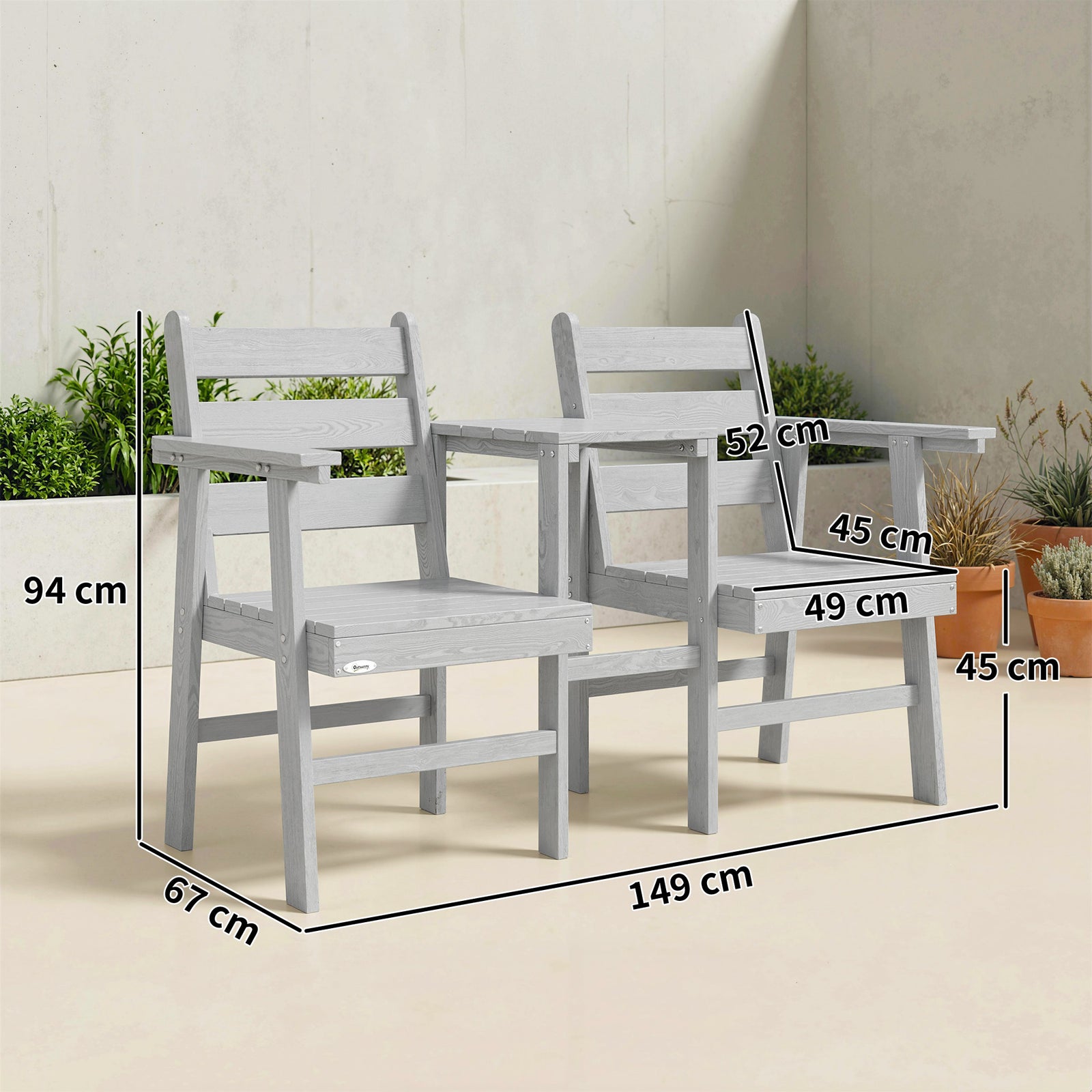 Outdoor Garden Loveseat, Embossed Wooden Jack and Jill Garden Seat wit