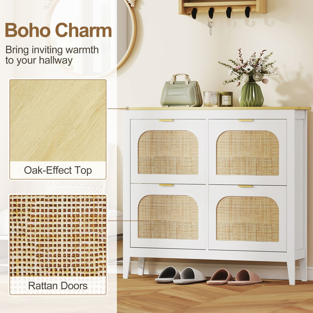 Narrow Shoe Cabinet, Boho Slim Shoe Storage Cabinet with 4 Flip Drawer
