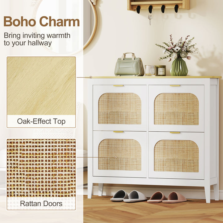 Narrow Shoe Cabinet, Boho Slim Shoe Storage Cabinet with 4 Flip Drawer