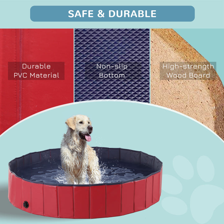 Foldable Dog Paddling Pool Pet Cat Swimming Pool Indoor/Outdoor Collapsible Summer Bathing Tub Shower Tub Puppy Washer (160 × 30H cm, Red)