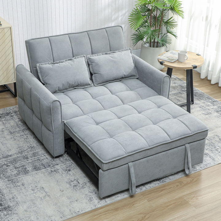 2 Seater Sofa Bed, 3-in-1 Convertible Sleeper Sofa with Click-clack Adjustable Backrest and 2 Pillows, Light