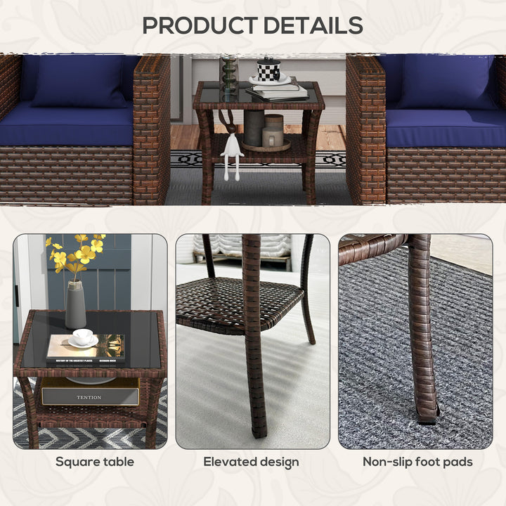 Two-tier PE Rattan Square Coffee Table - Brown