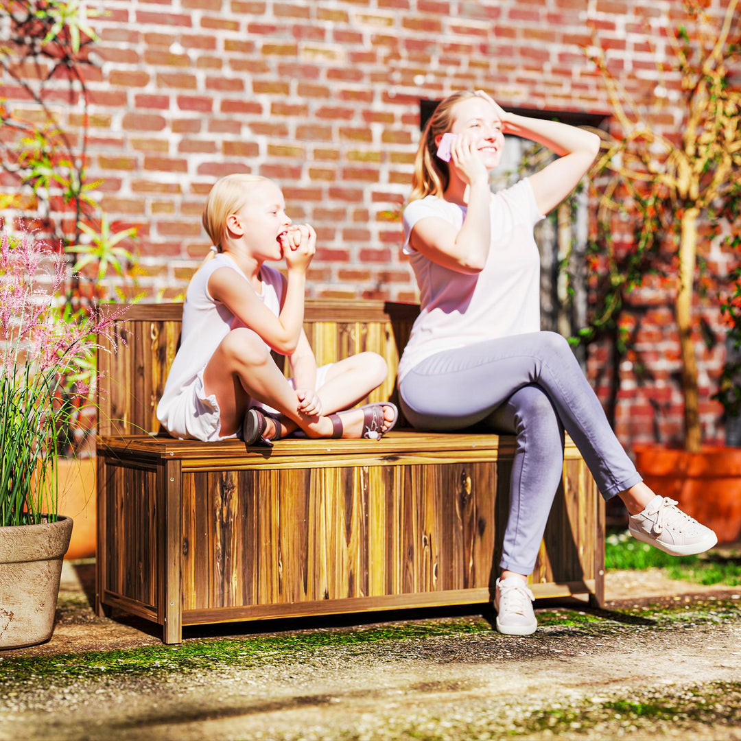 Wood Storage Bench for Patio Furniture, Outdoor Garden Seating Tools, Brown