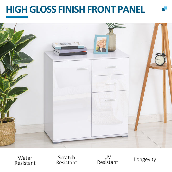 Sideboard, Modern Storage Cabinet with 2 Drawers, 2 Doors and Adjustable Shelf, Kitchen Cabinet for Living Room, Dining Room, High Gloss White