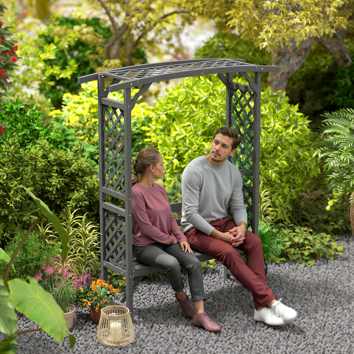Garden Bench, Wooden Garden Arbour with Seat for Vines/Climbing Plants, Grey