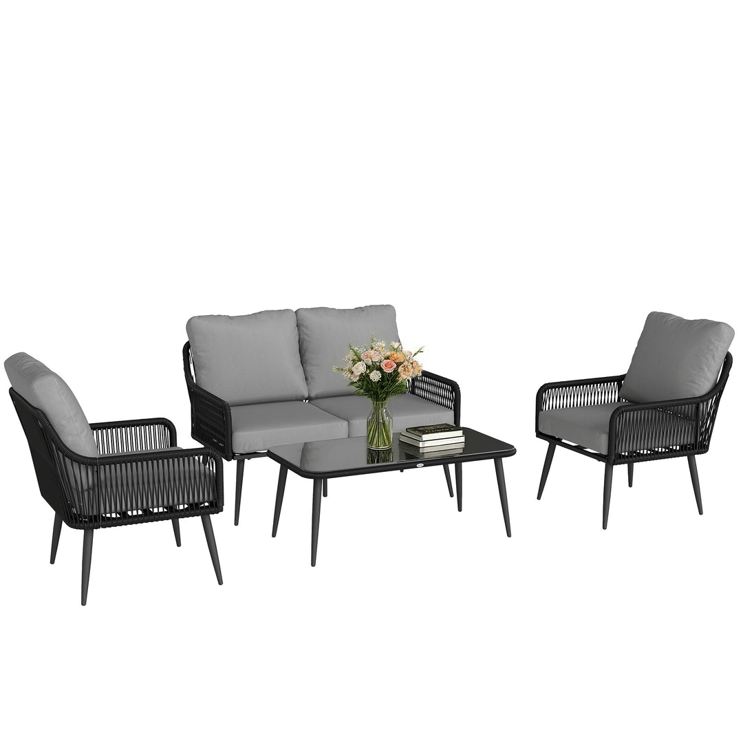 Rattan Garden Furniture Set, 4 Piece Outdoor Patio Furniture with Temp