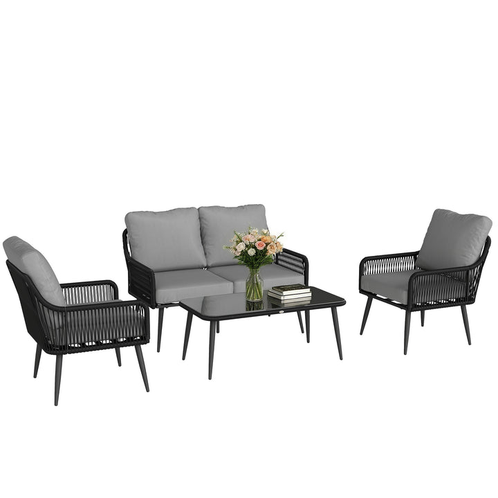 Rattan Garden Furniture Set, 4 Piece Outdoor Patio Furniture with Temp