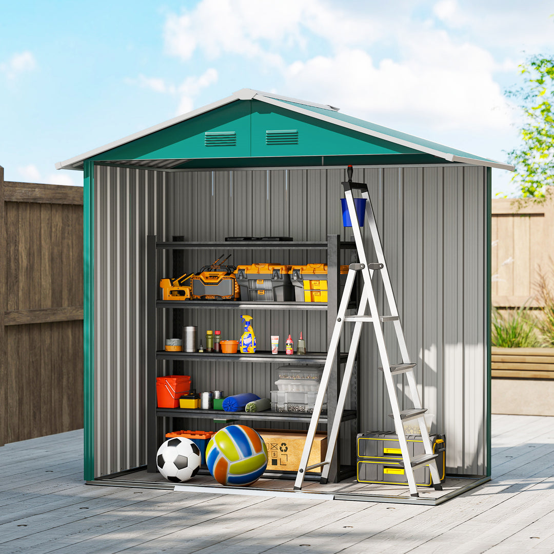 MCL 6.5ft x 3.5ft Metal Garden Storage Shed for Outdoor Tool Storage with Double Sliding Doors and 4 Vents, Green