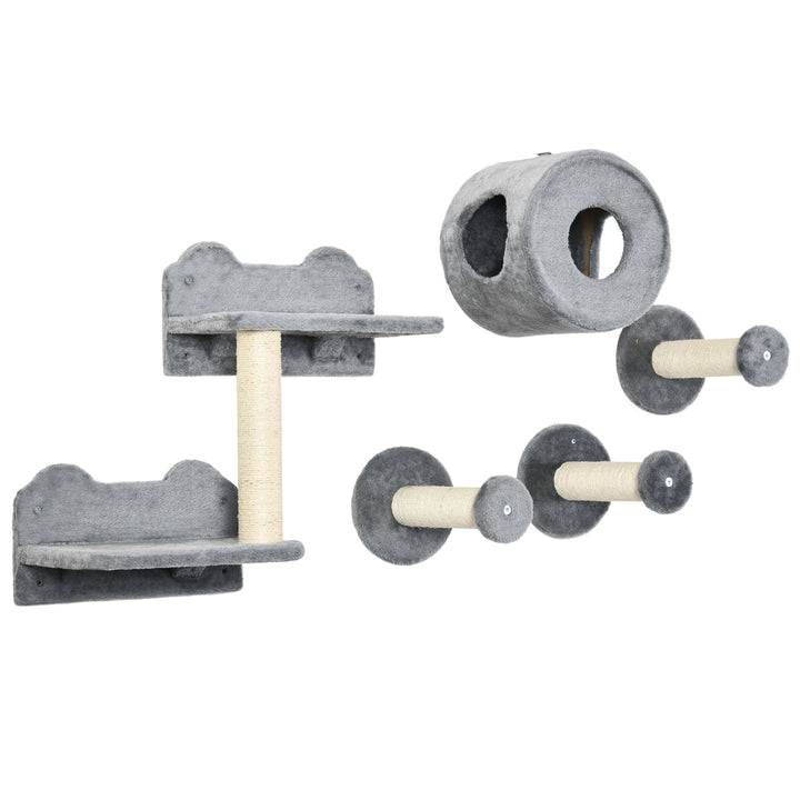 5PCs Cat Wall Furniture with Perch, Cat House, Scratching Post