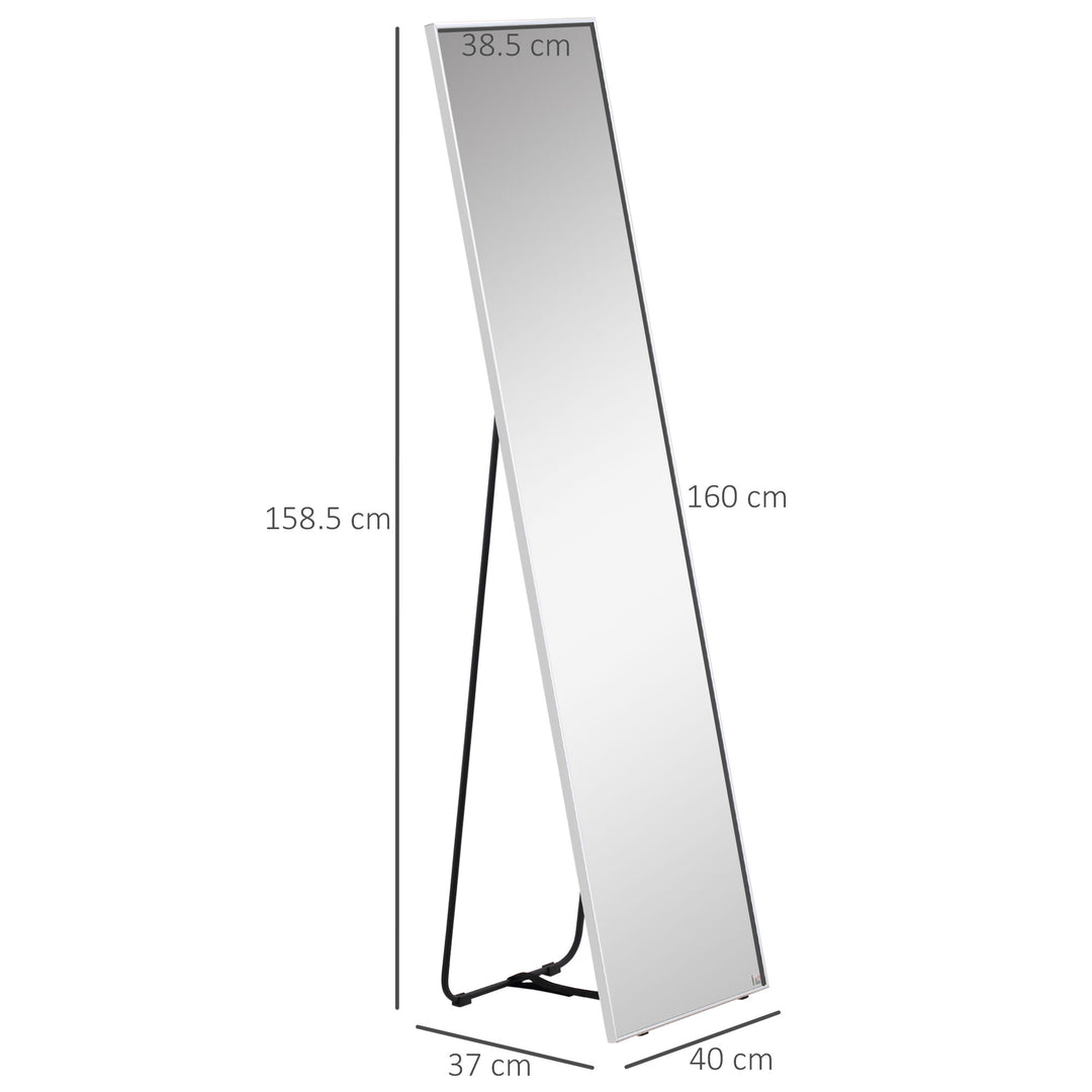 Full Length Mirror Wall-Mounted, 160 x 40 cm Freestanding Rectangle Dressing Mirror for Bedroom, Living Room, Silver Frame