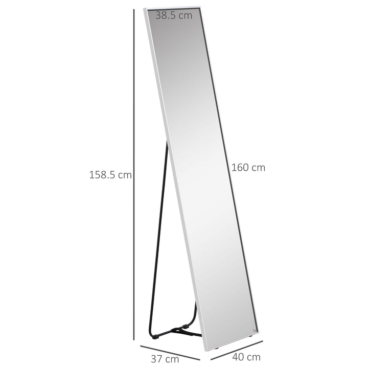 Full Length Mirror Wall-Mounted, 160 x 40 cm Freestanding Rectangle Dressing Mirror for Bedroom, Living Room, Silver Frame