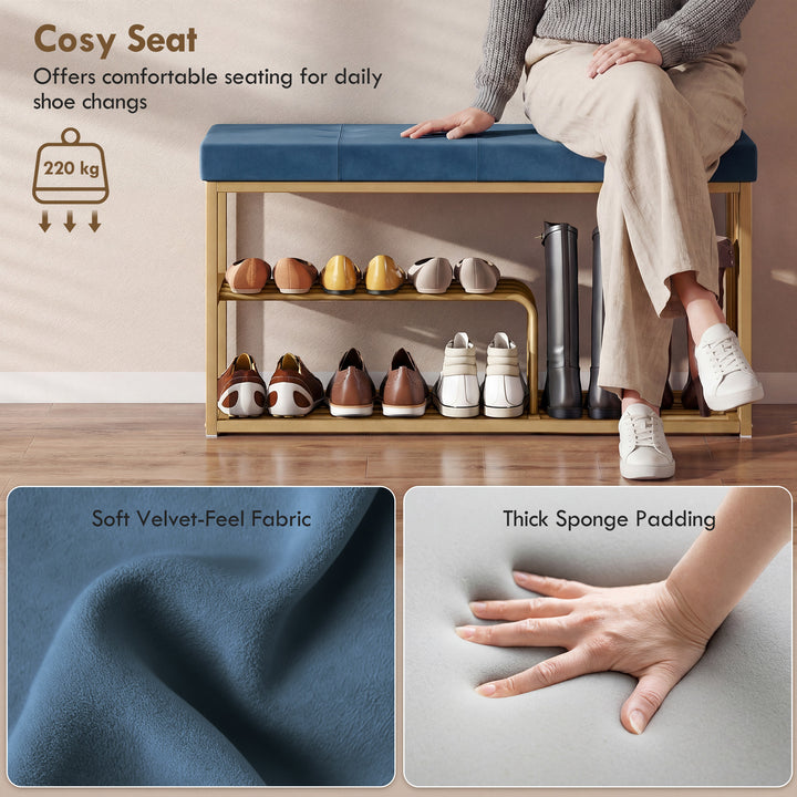 Bench and Shoe Storage, Tufted Shoe Storage Bench with Velvet Seat Cus