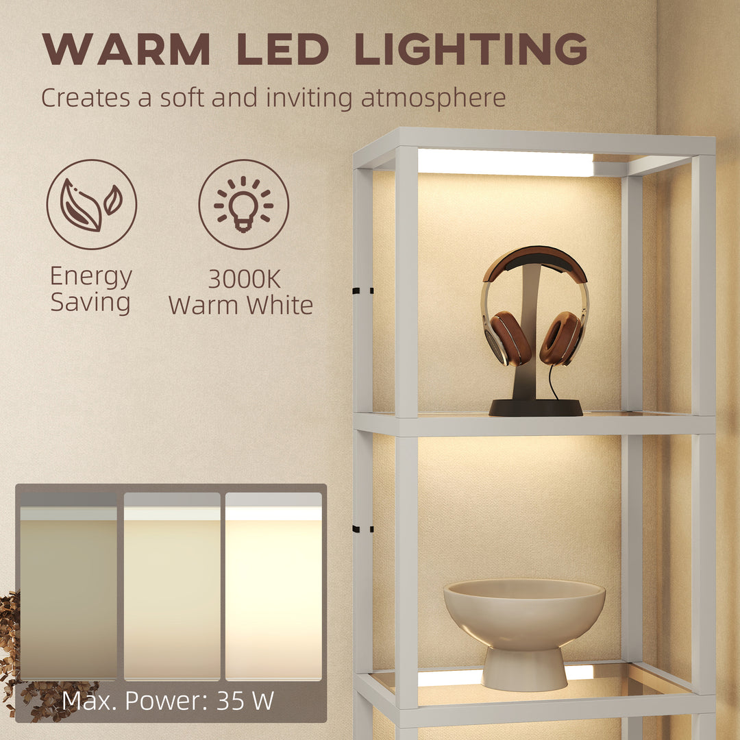 LED Floor Lamp with Glass Shelves, 4 Layers Dimmable Tall Standing Lamp, Modern Column Shelf Floor Light for Living Room, Bedroom, Office, Grey