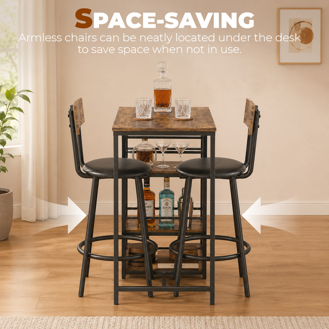 Space Saving Bar Table and PU Leather Stools for 2, 3 Piece Breakfast 