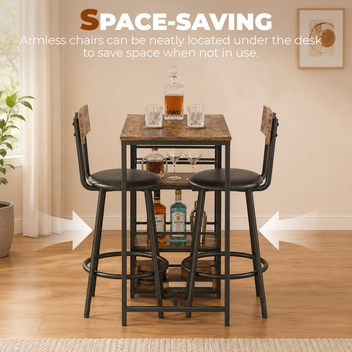 Space Saving Bar Table and PU Leather Stools for 2, 3 Piece Breakfast 