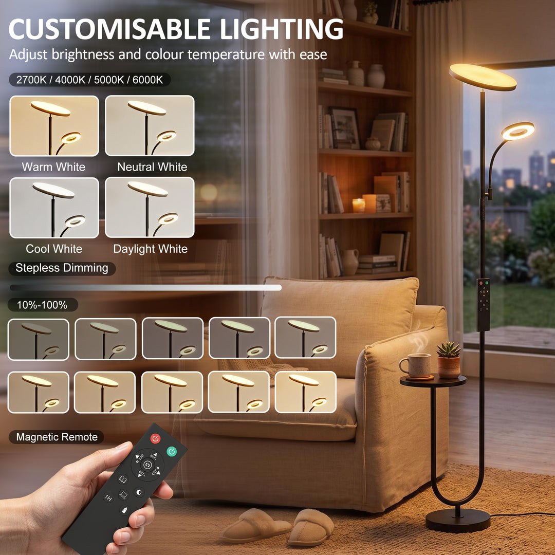 Uplighter Floor Lamp with Table and Reading Light, Dual Light - view 6