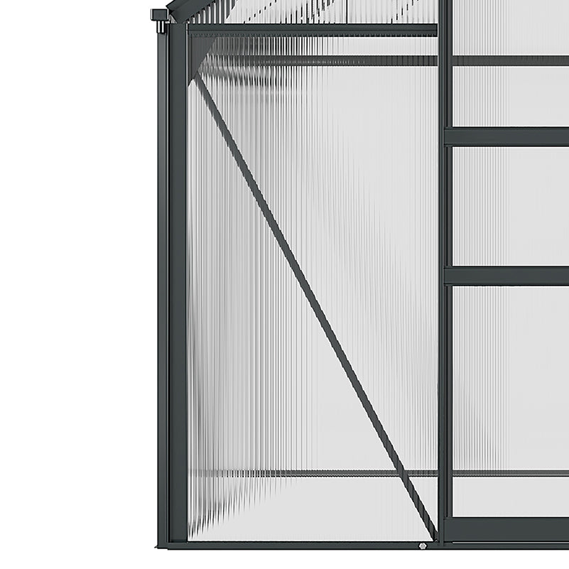 6 x 6ft Polycarbonate Greenhouse, Large Walk-In Green House with Slide Door and Window, Garden Plants Grow House with Aluminium Frame and Foundation, Grey