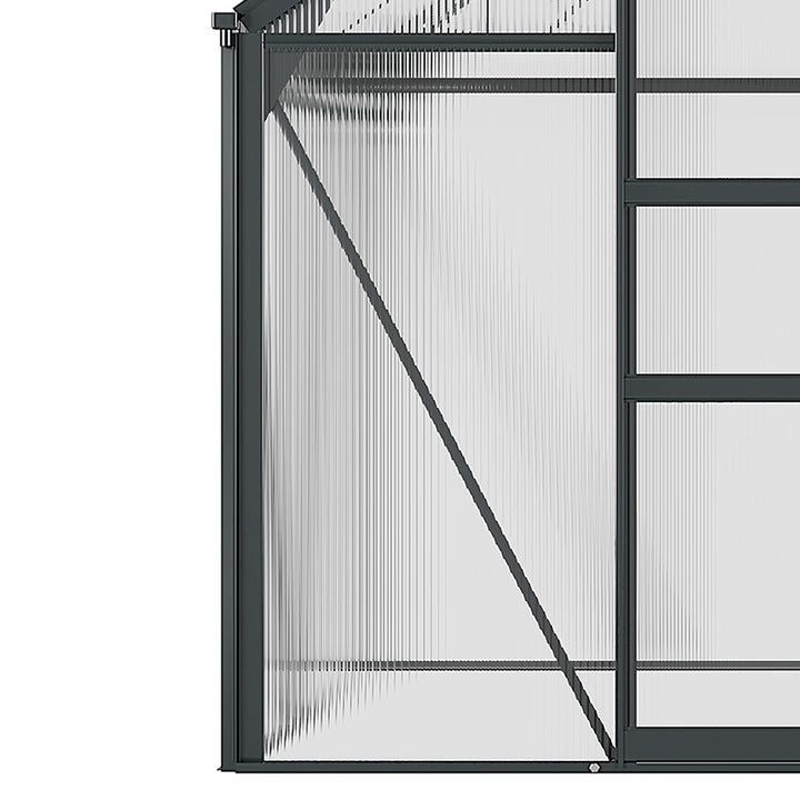 6 x 6ft Polycarbonate Greenhouse, Large Walk-In Green House with Slide Door and Window, Garden Plants Grow House with Aluminium Frame and Foundation, Grey