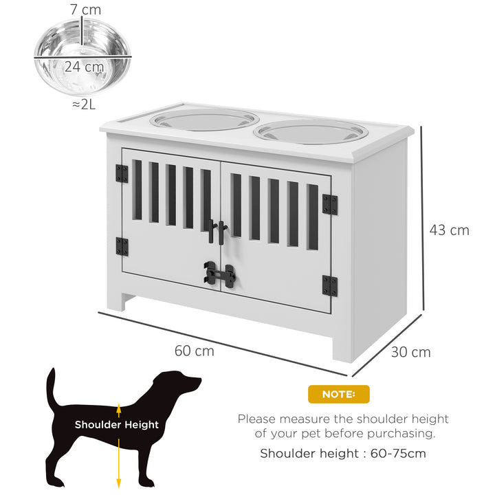 PawHut Raised Dog Bowls, Pet Feeding Station, with Storage, Food and Water Bowls, for Large Dogs - White | Aosom UK