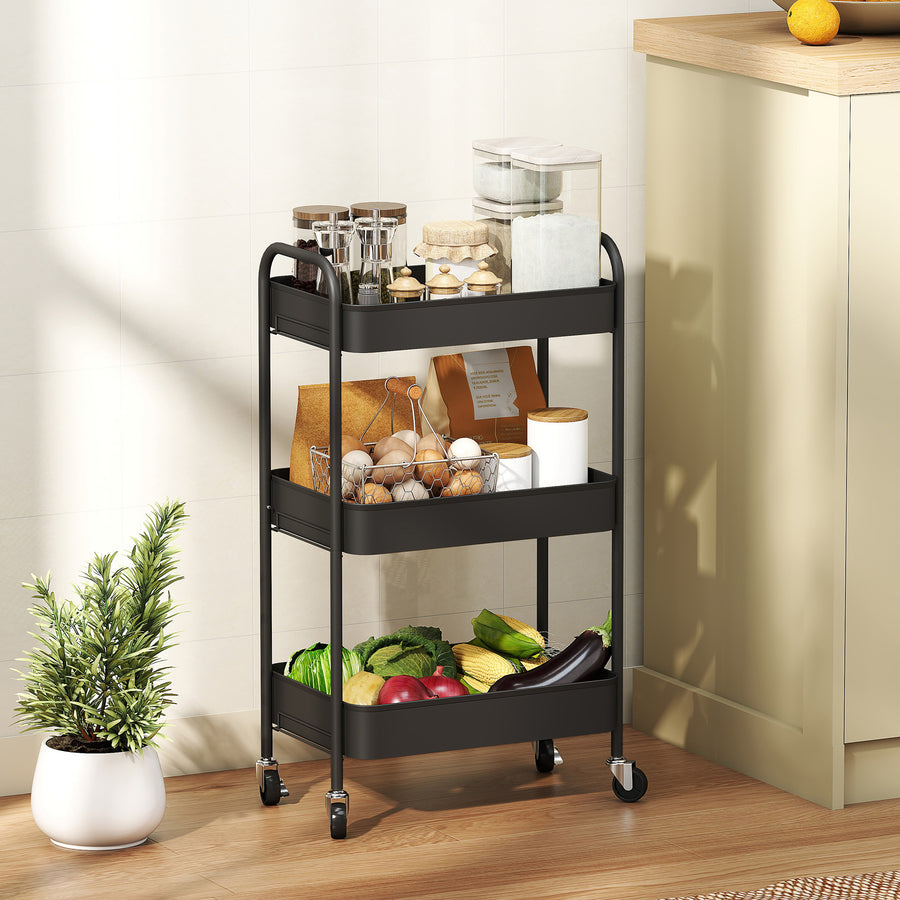 Three-Tier Steel Storage Trolley - Black