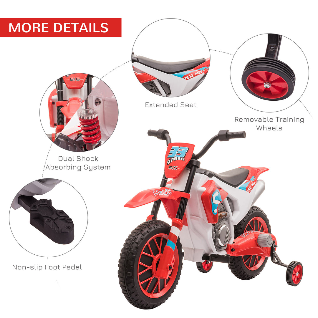 HOMCOM Kids' Electric Motorbike: 12V Ride-On with Training Wheels, Youthful Thrill for Ages 3-6, Red | Aosom UK