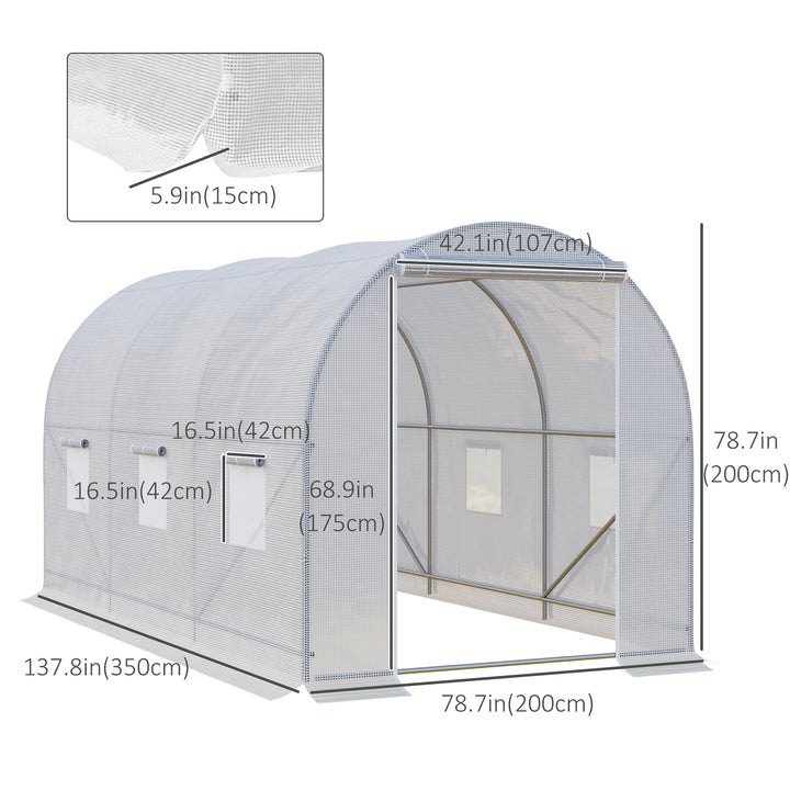 3.5 x 2 x 2 m Polytunnel Greenhouse, Walk-in Green House for Garden with Mesh Windows, Galvanised Steel Frame, White