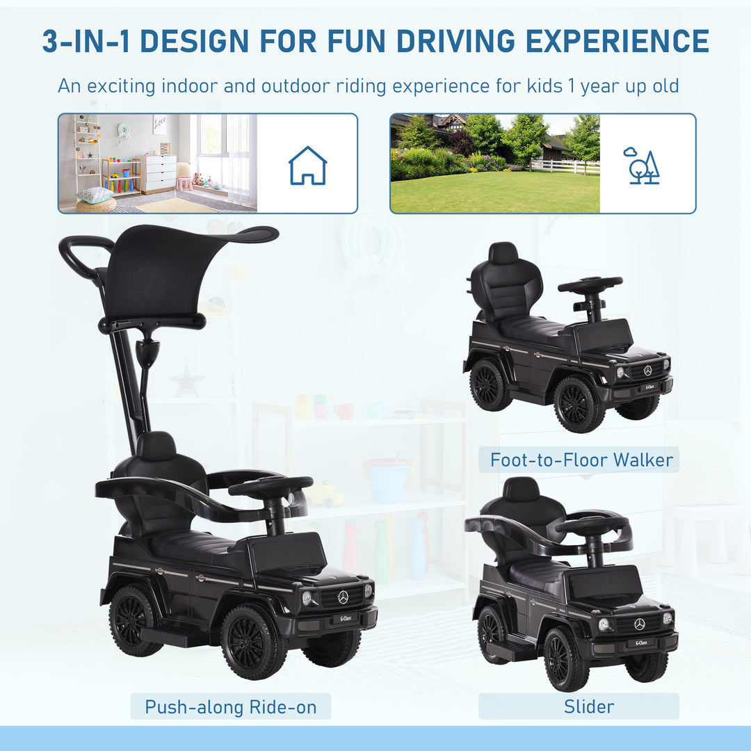 MCL 3 in 1 Kids Children Ride on Push Car Toddler Sliding Car G350 Licensed Walker Foot to Floor Slider Push-Along with Horn Steering Wheel NO POWER Manual, Black
