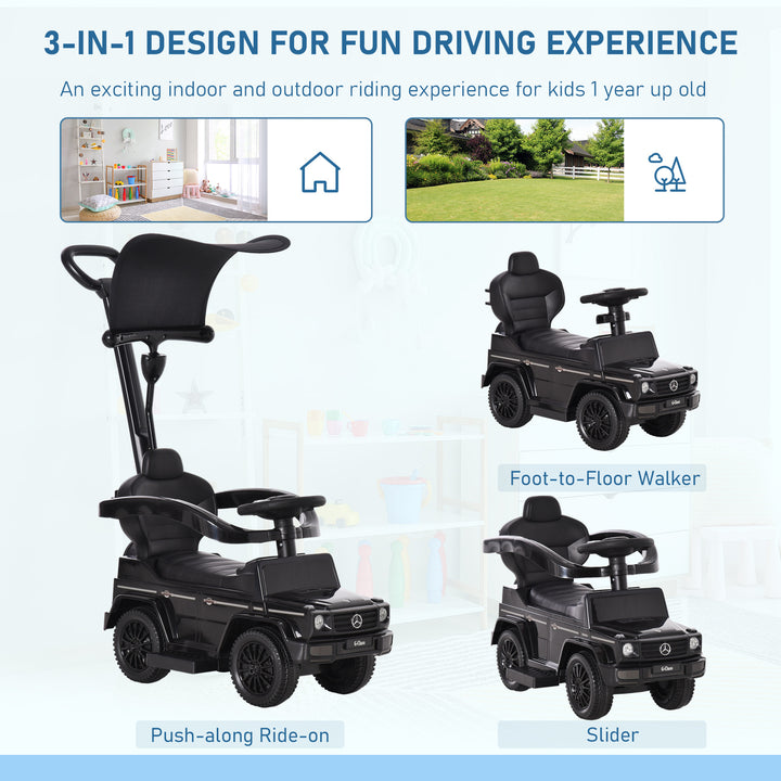 MCL 3 in 1 Kids Children Ride on Push Car Toddler Sliding Car G350 Licensed Walker Foot to Floor Slider Push-Along with Horn Steering Wheel NO POWER Manual, Black