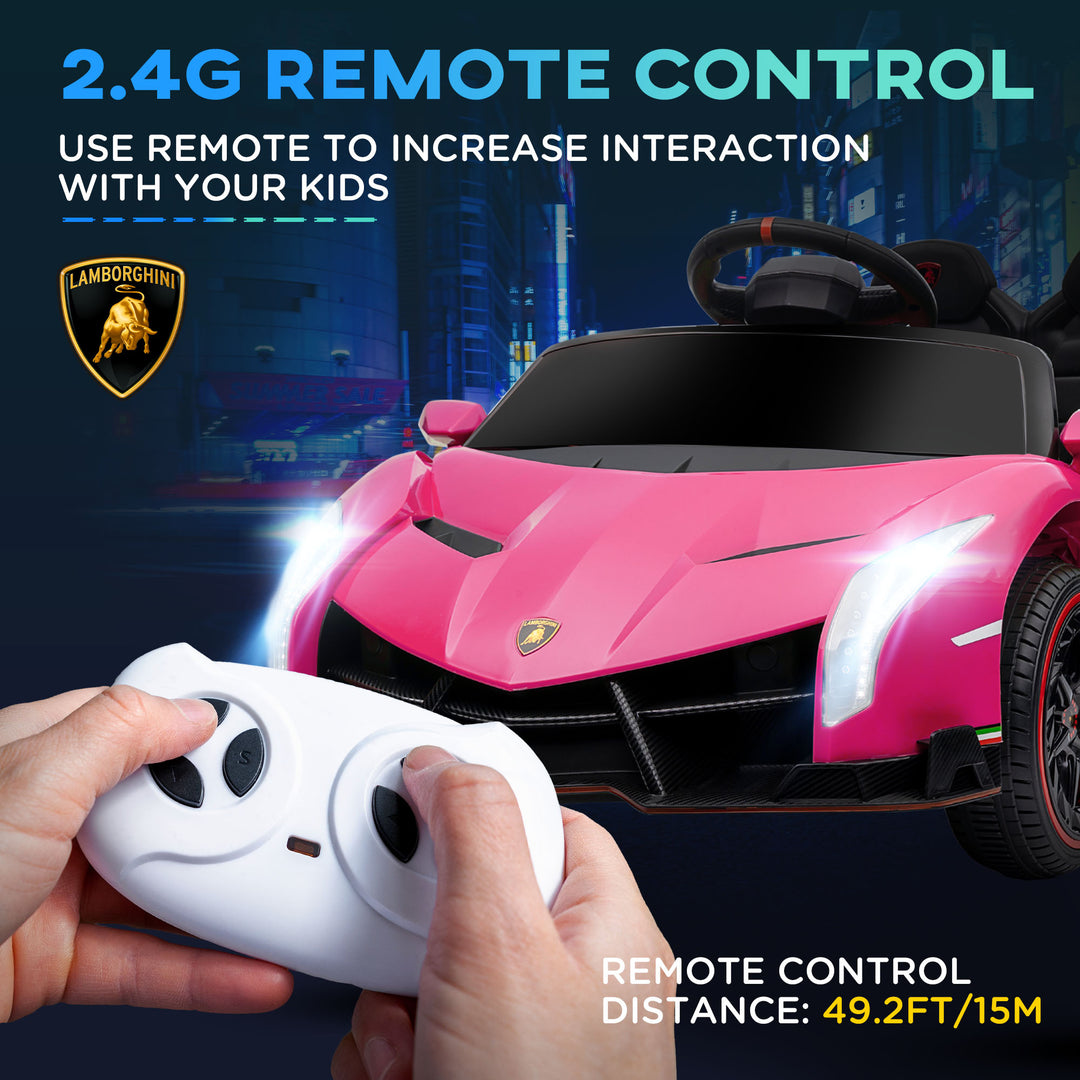 Lamborghini Veneno Licensed Electric Ride-On Car, with Remote, Music, Horn - Pink