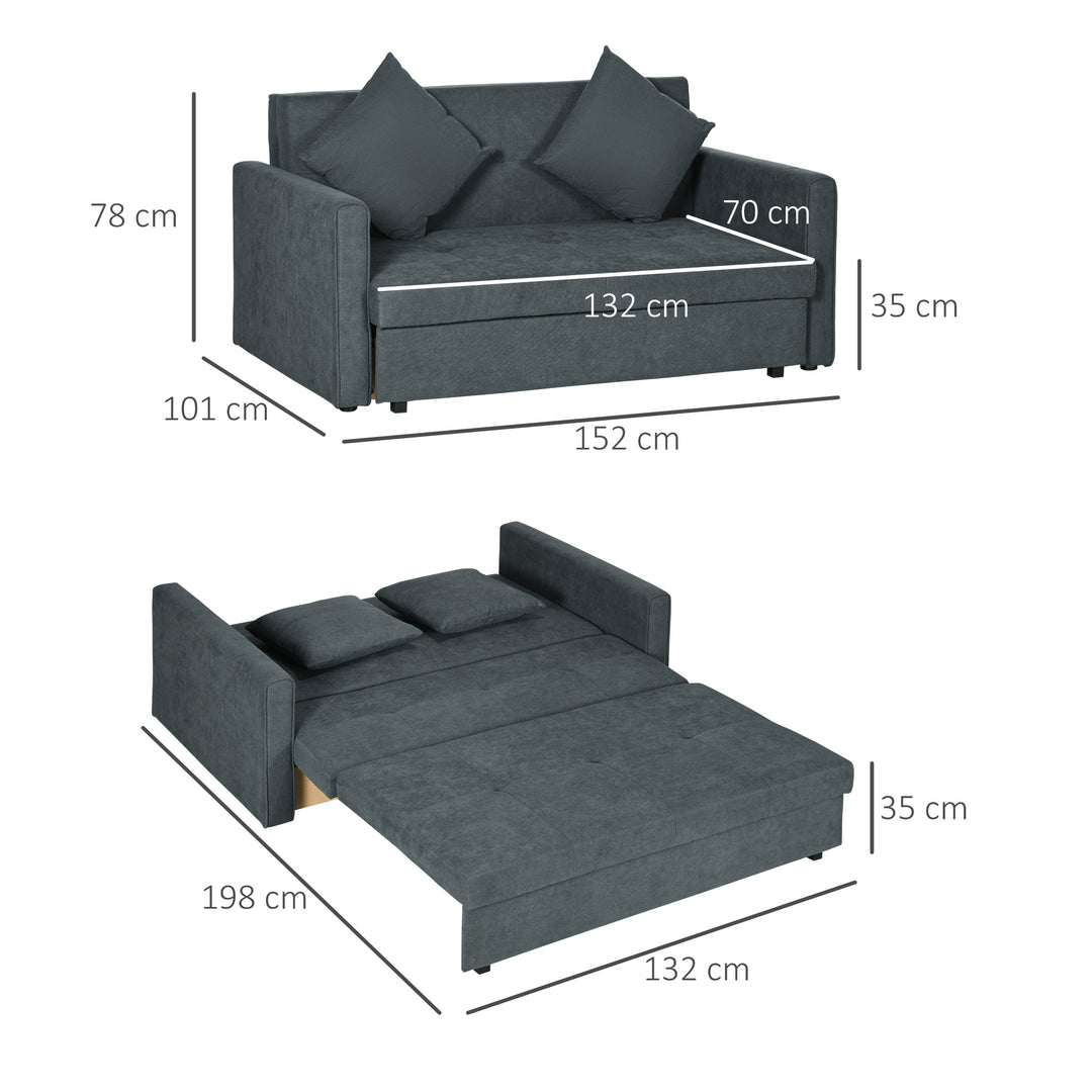 2 Seater Sofa Bed, Convertible Bed Settee, Modern Velvet Loveseat Sofa Couch with 2 Cushions, Hidden Storage for Living Room, Guest Room, Dark Grey