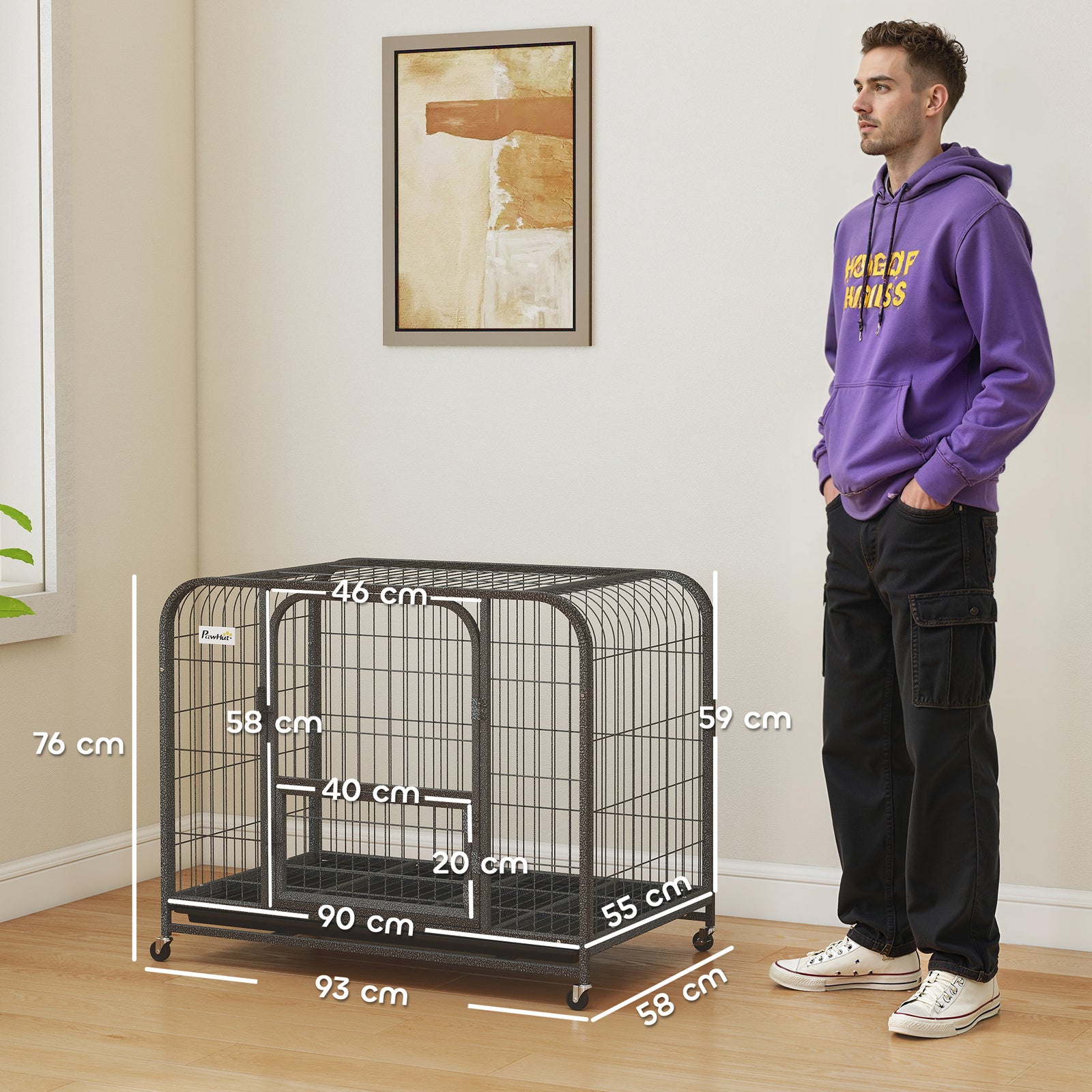 Heavy Duty Dog Crate,93 x 58 x 76 cm, Large Dog Cage for Small to Medi
